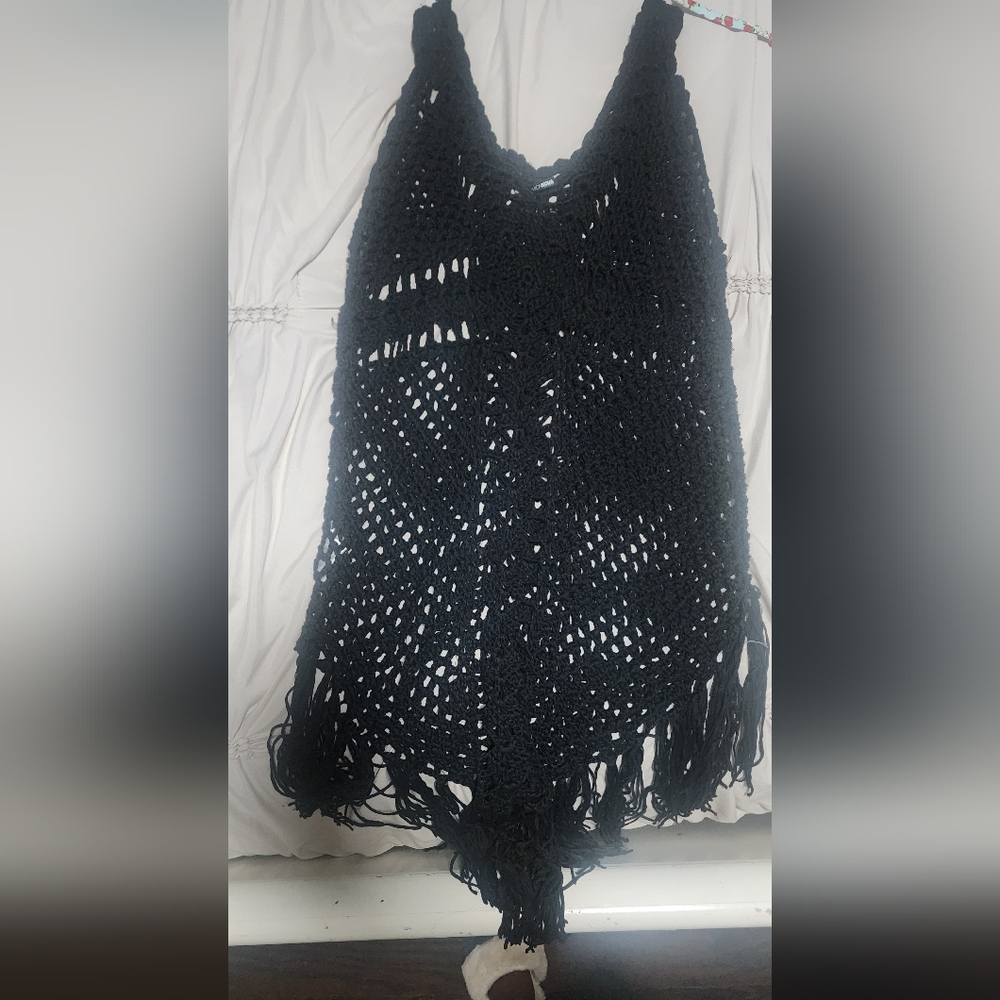 Black Crochet Fringe Coverup